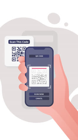 motion graphic of illustration of person scanning a qr code with a smartphone