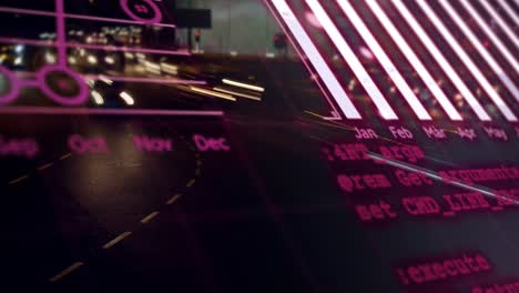 animation of financial data processing over city traffic