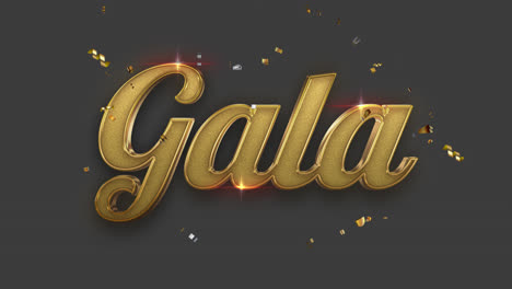 golden gala 3d text effect on dark background