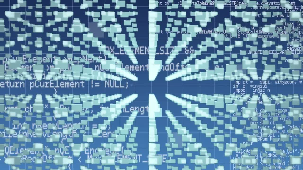 파란색 배경 위의 데이터 처리 및 디지털  ⁇ 락의 애니메이션