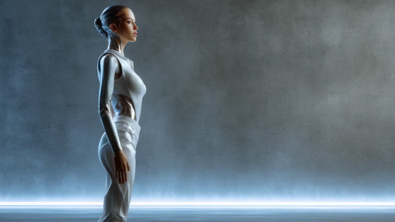 Una Comparación de un Robot Humanoide Futurista, Mostrando su Diseño Elegante y Características Avanzadas en un Entorno Minimalista Contemporáneo