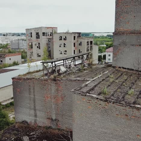abandoned ruined industrial factory building, ruins and demolition concept. aerial view