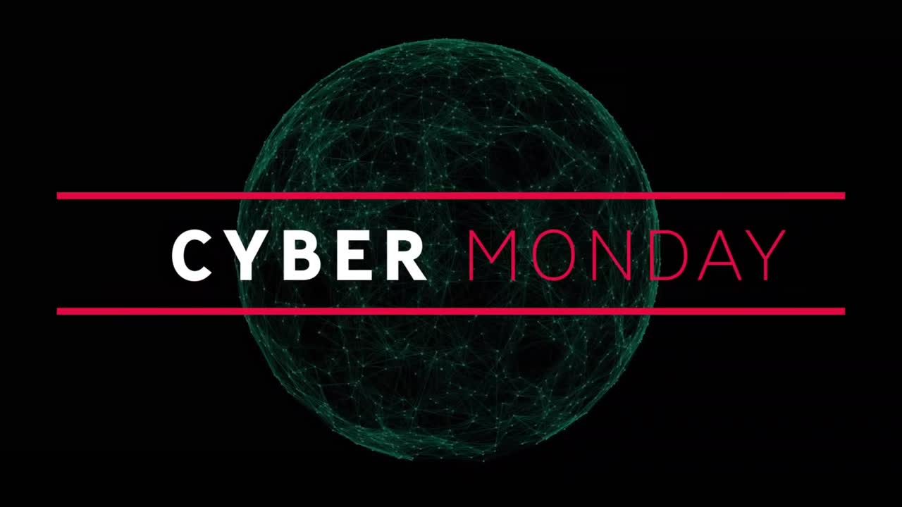 Animation of cyber monday sale text over networks of connections