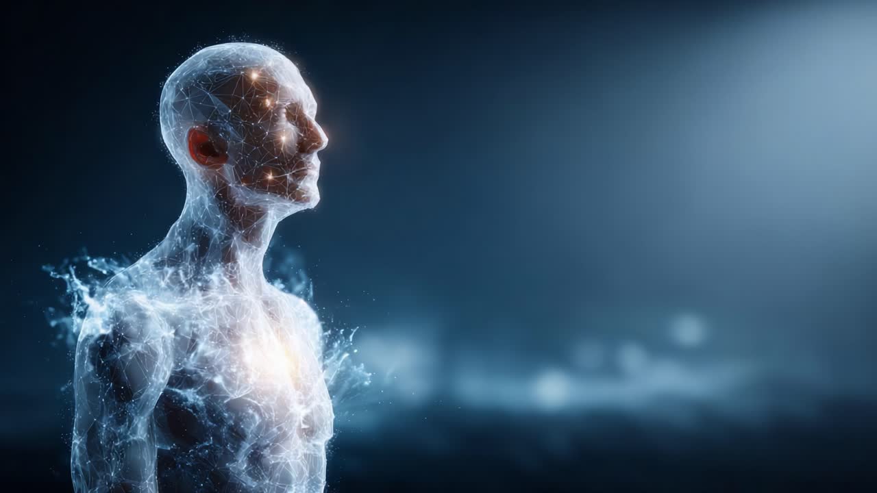 Ethereal Human Representation: A Visual Journey Through Light and Energy, Illustrating the Connection Between Spirit and Physical Form in a Mystical Realm