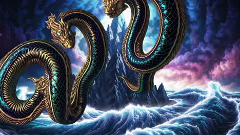 golden dragon snake on a mountainous island