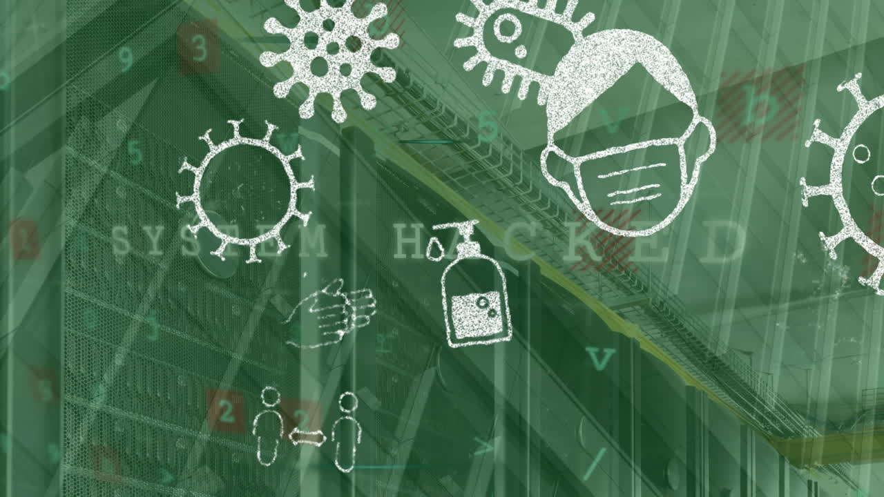 서버를 이동하는 팬데 ⁇  아이콘의 애니메이션과 악성코드 스캔