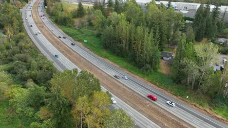 High-up-view-of-a-busy-freeway-in-Washington-State