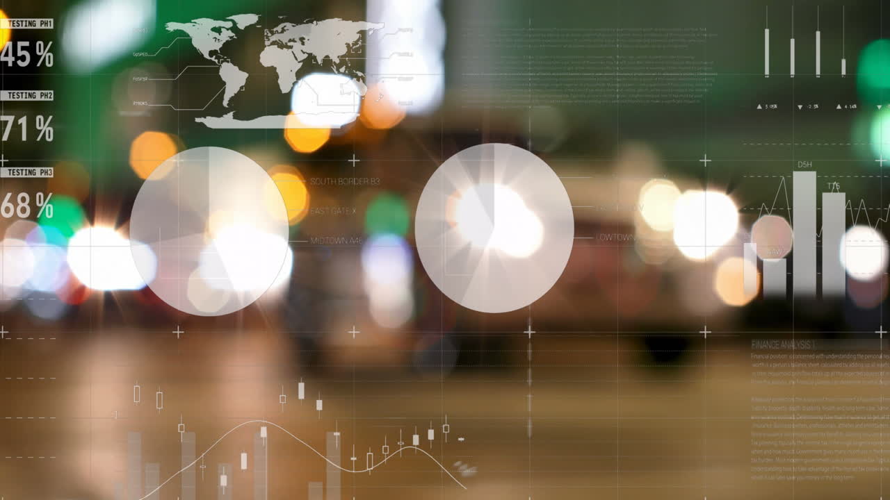 초점이 맞지 않는 불빛과 도시 풍경에 대한 통계 처리의 애니메이션