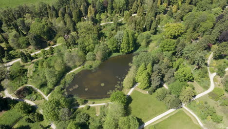 Antena-De-Un-Gran-Estanque-En-Un-Hermoso-Parque-Verde