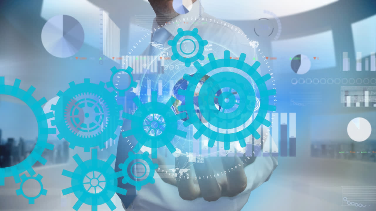 animación del procesamiento de datos sobre el hombre de negocios caucásico