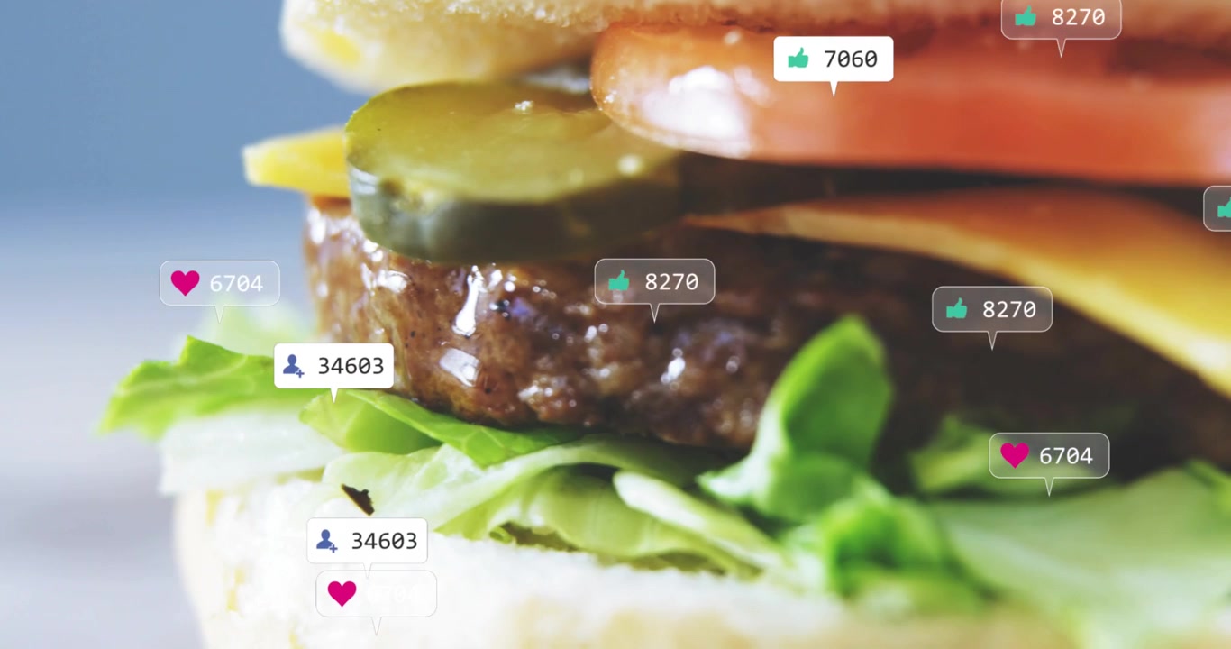 Callouts appearing from left and floating onto sandwich as camera sliding, showing engagement rise