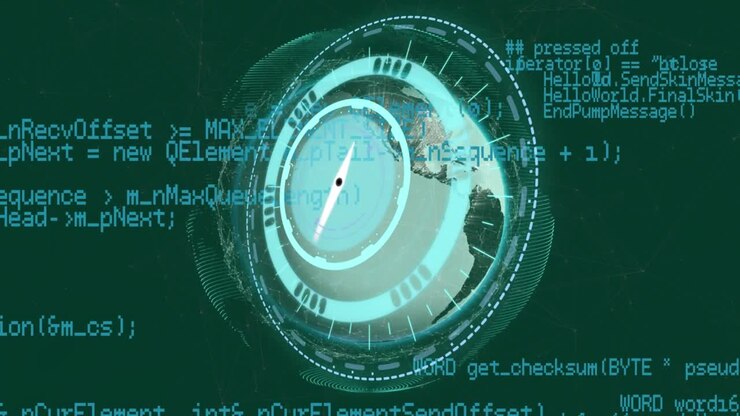 Animation of clock and data processing over dark background