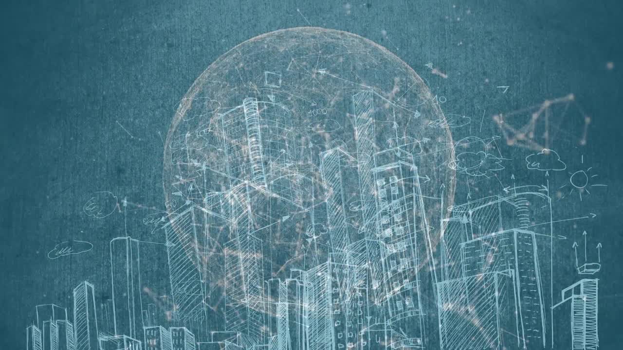 Drawing landscape city diagram animation