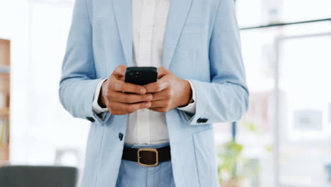 Walking,-phone-and-hands-of-business-man-in-office