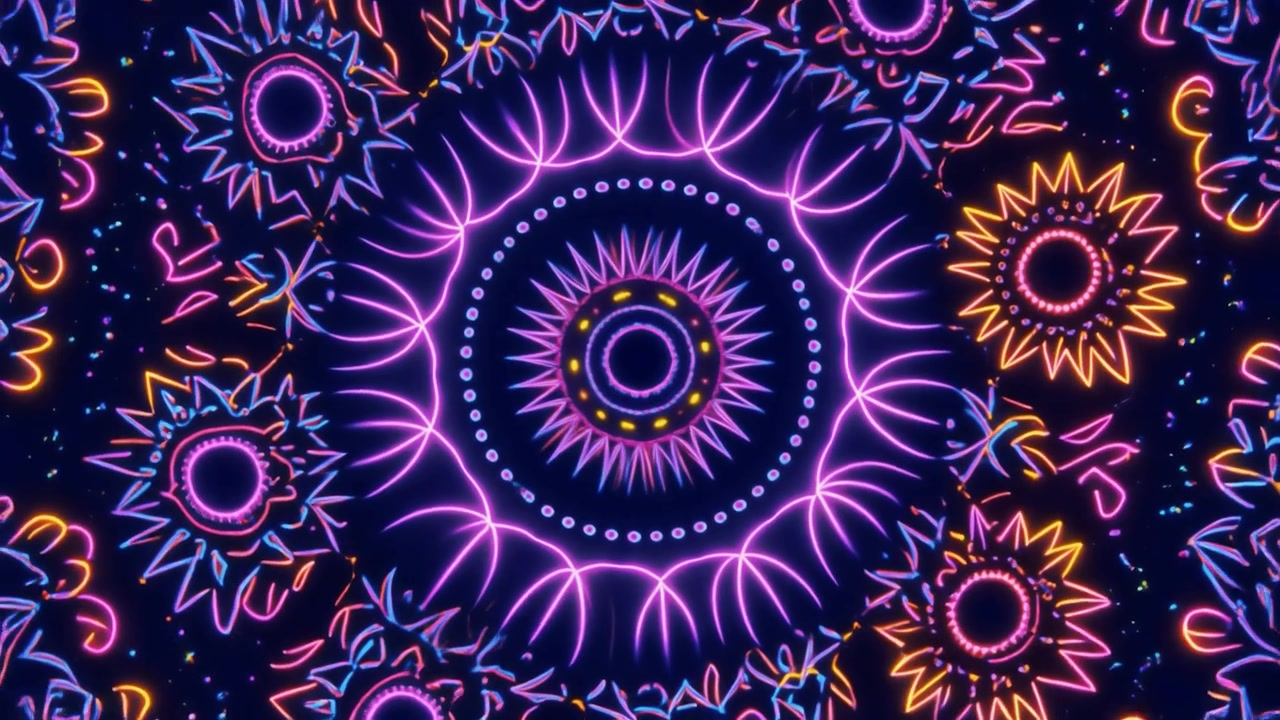 Motivo Mandala al neon con luci incandescenti pulsanti