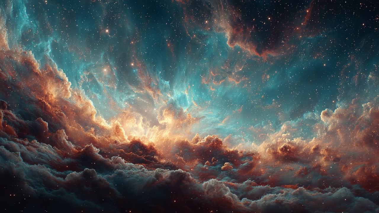 A Stunning Celestial Scene Capturing the Ethereal Beauty of Cosmic Clouds Illuminated by Distant Stars and Vibrant Nebulae in a Colorful Galactic Landscape