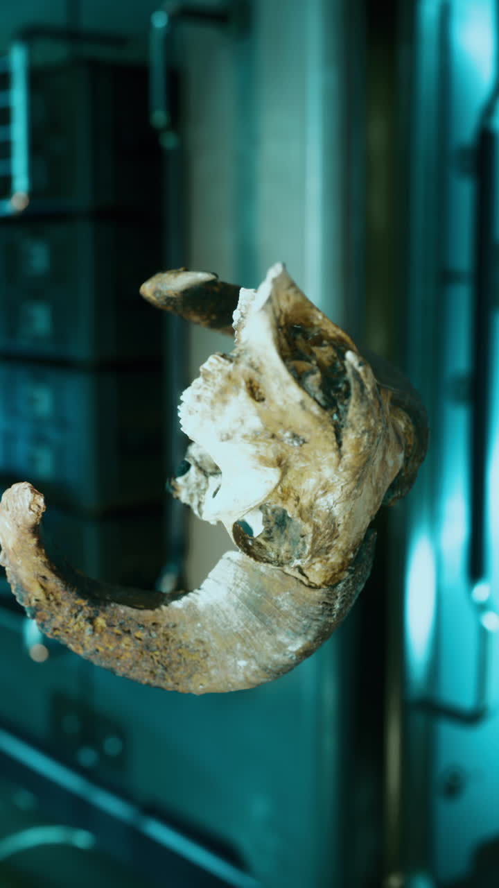 exhibición de cráneos de animales en un museo