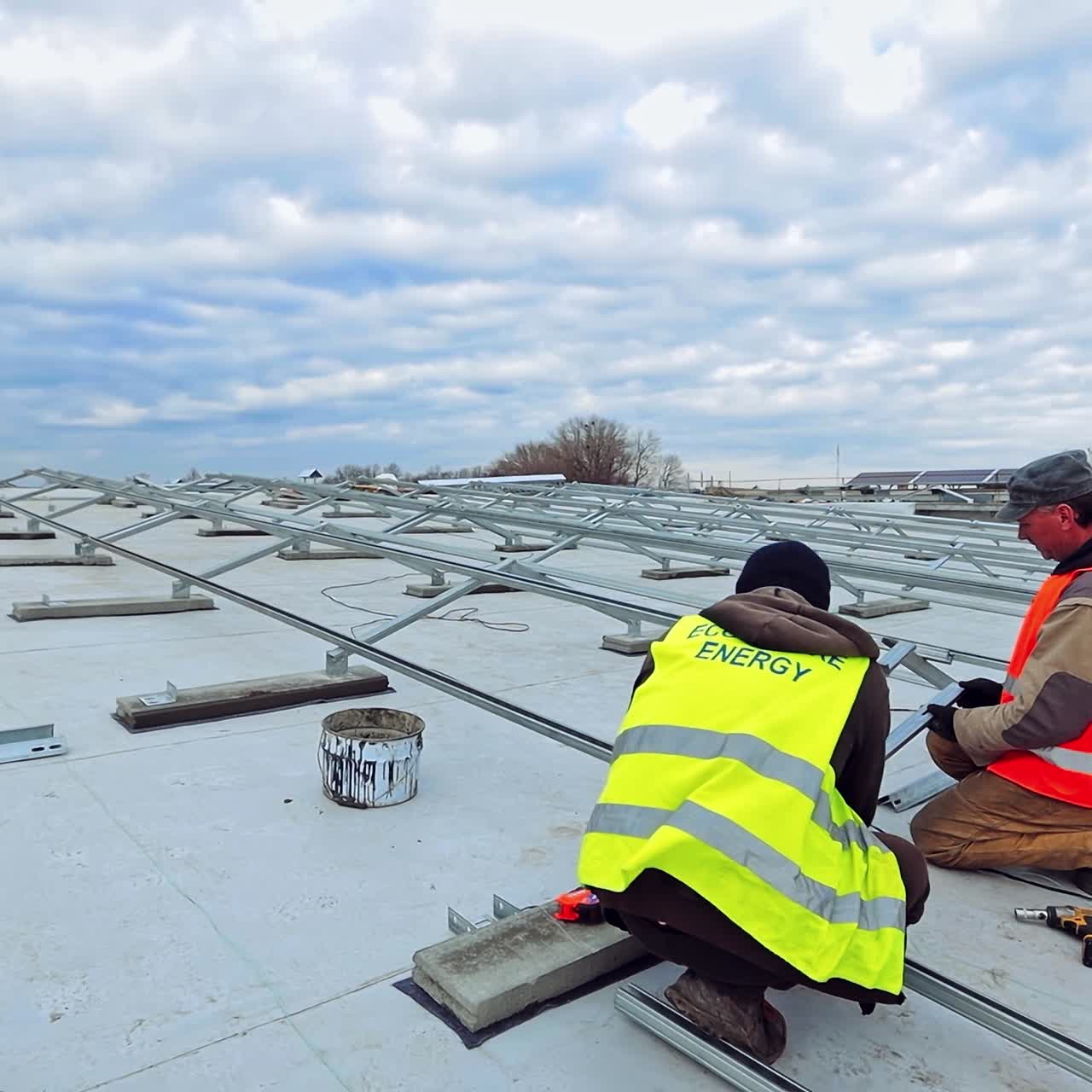 Working on installation solar panel