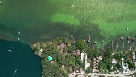 cenital view of the piers at bacalar lagoon in mexico