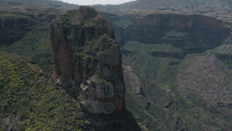 toma aérea cinematográfica en órbita de roque palmes, divisando las montañas que lo rodean