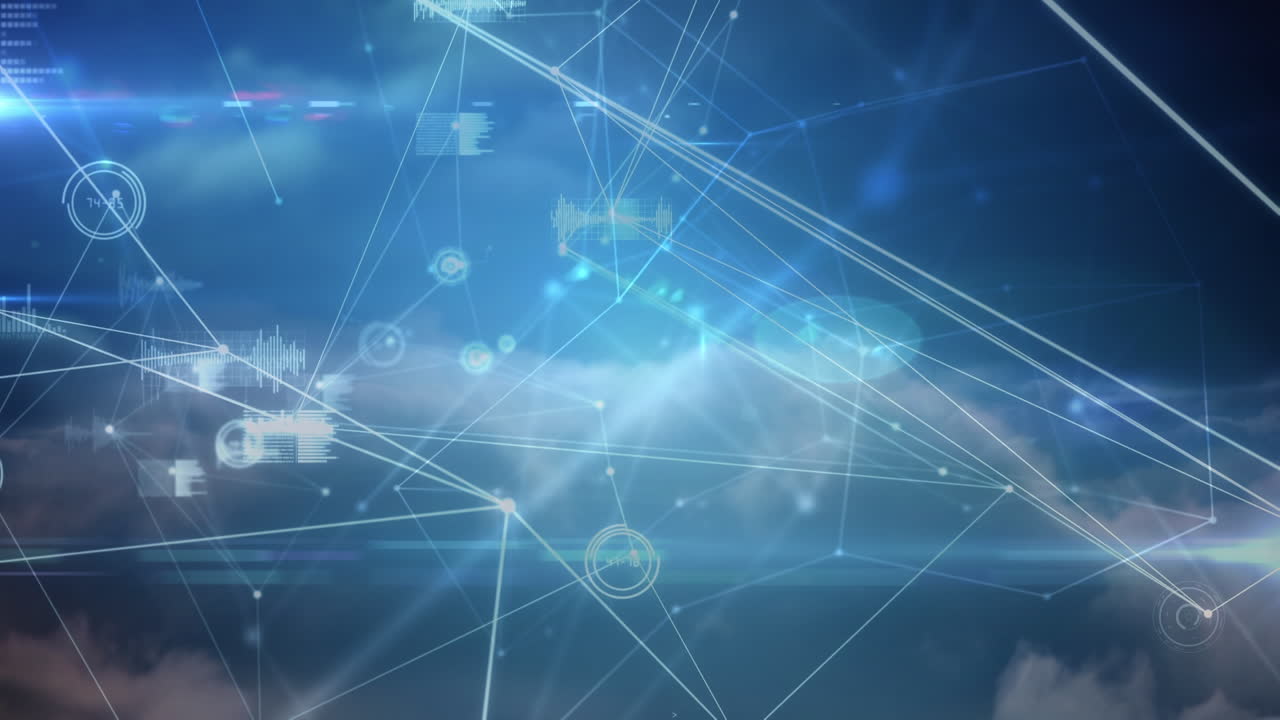 animación de la red de conexiones con procesamiento de datos sobre fondo azul