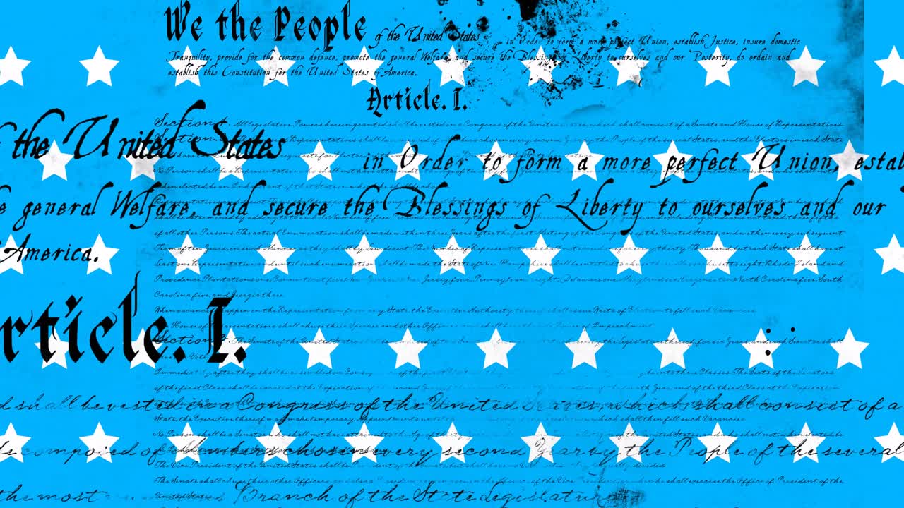 파란색 배경에 있는 별 위의 텍스트의 애니메이션