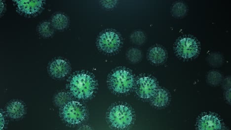 coronavirus azul volador con partículas