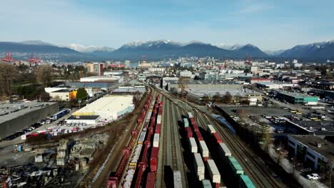 cargo trains on tracks at the railyard in vancouver, british columbia, canada