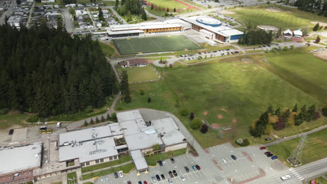 Aerial-View-Of-Alberni-Valley-Museum-And-Vancouver-Island-Regional-Library-In-Port-Alberni,-BC,-Canada