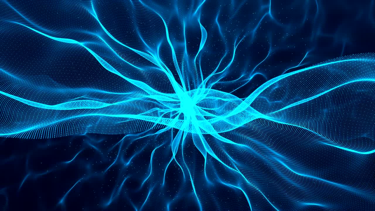 Blue wave particles flow abstract motion background