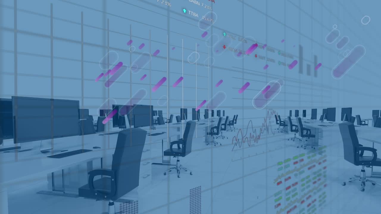 비어있는 사무실에서 데이터 처리의 애니메이션