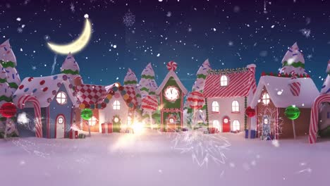 Animation-of-christmas-season's-greetings-over-winter-scenery-and-moon