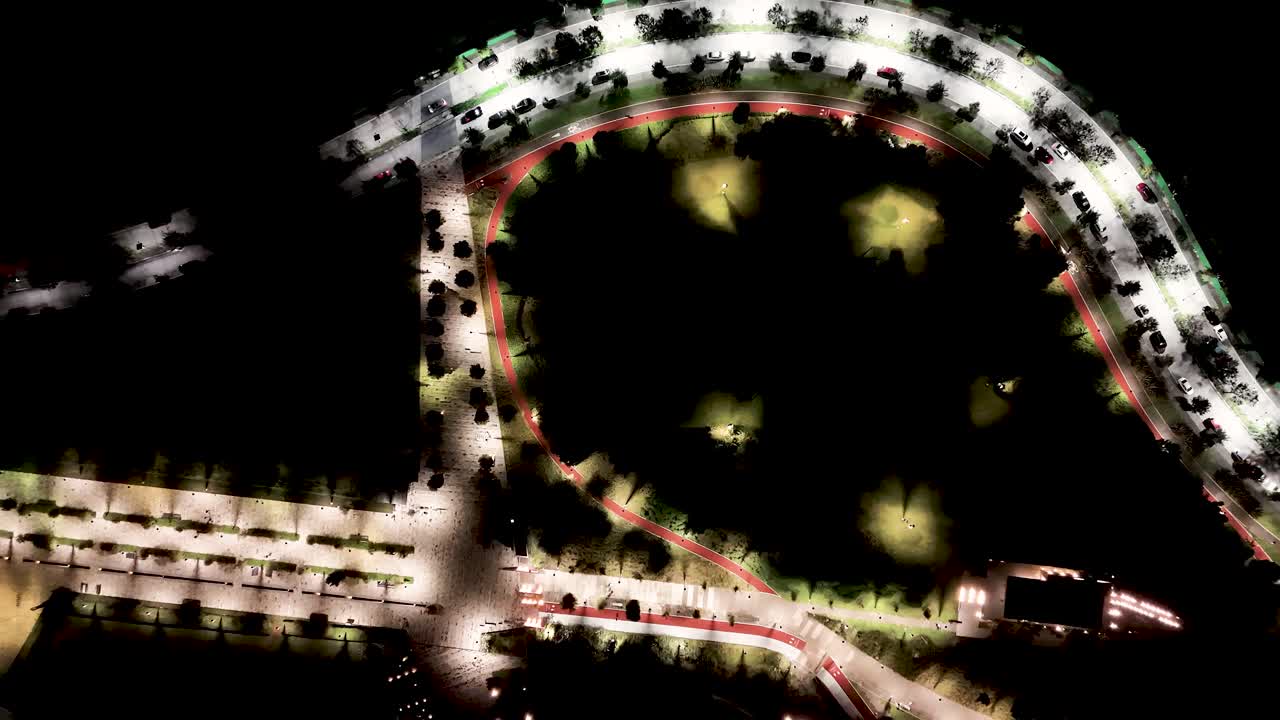 Aerial View of a City Park at Night