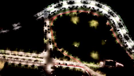 aerial view of a city park at night