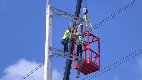 electrical linemen working on power lines