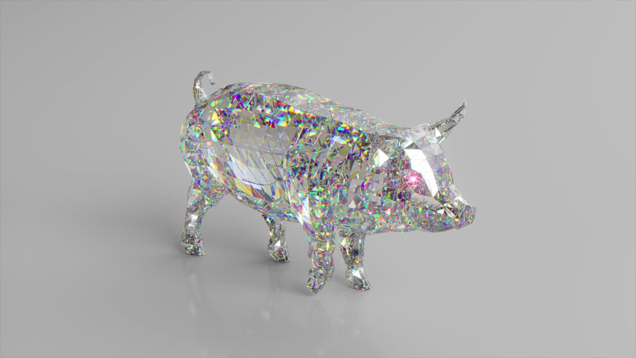 산책 다이아몬드 돼지: 자연과 동물의 개념, 낮은 폴리, 색, 3d 애니메이션