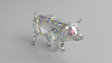 el cerdo de diamante que camina. el concepto de la naturaleza y los animales. bajo poli. color blanco. animación 3d de bucle sin costuras
