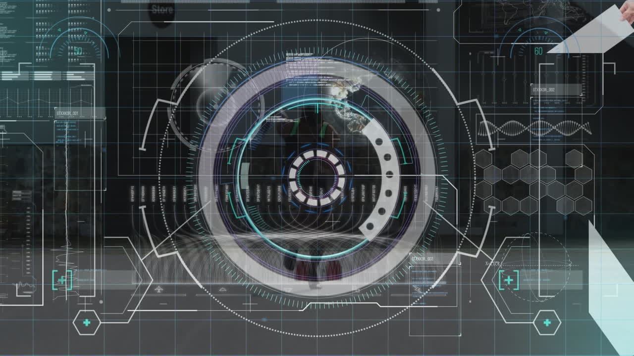 Animation of data processing over african american male runner