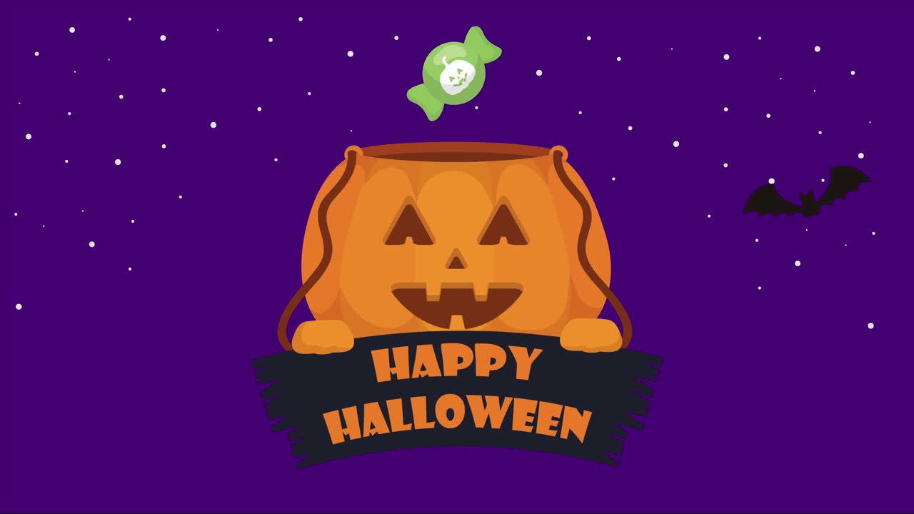 scena oscura di halloween con zucca e caramelle