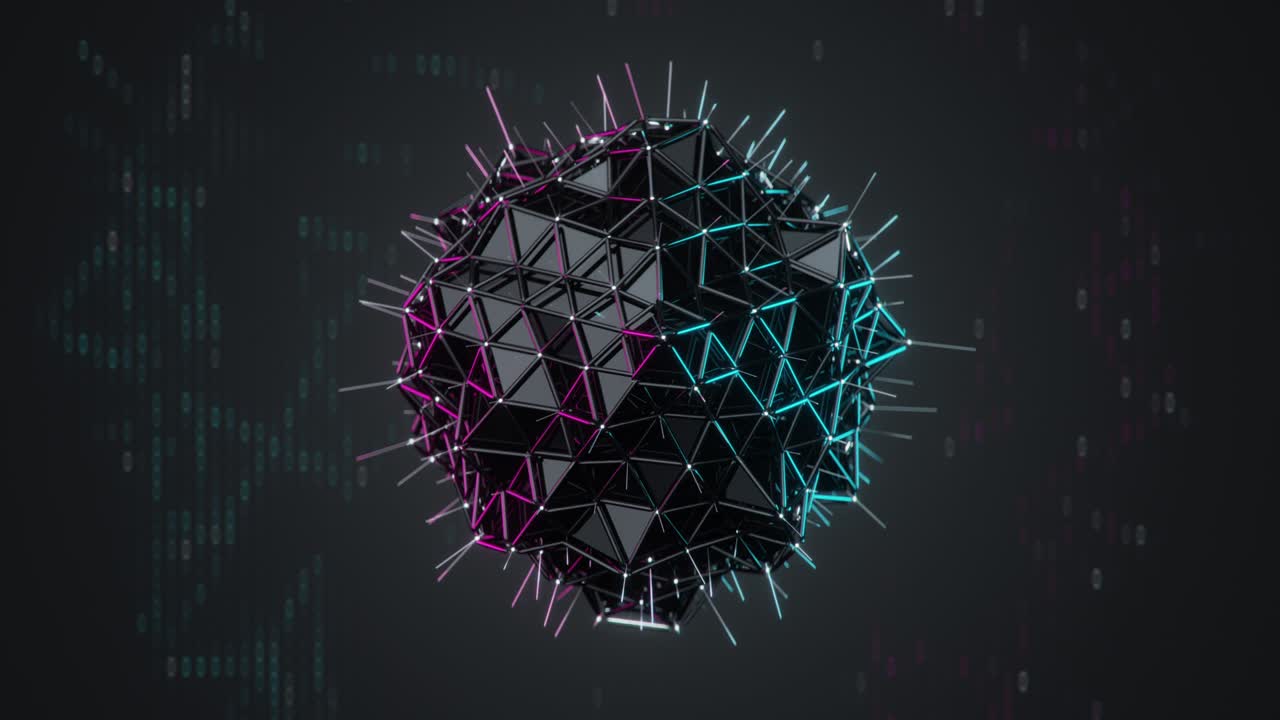 Polygonal shape with network lattice seamless loop 3D render animation