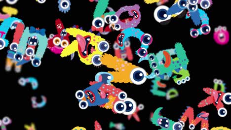 Vibrant, fluffy letters with monster faces animate against a black background, creating a lively and whimsical visual experience