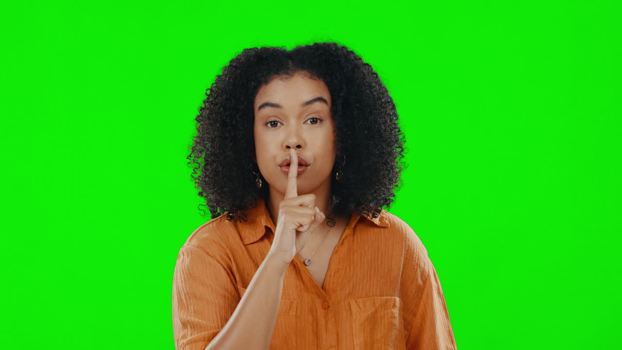 Green screen, face and secret woman for finger