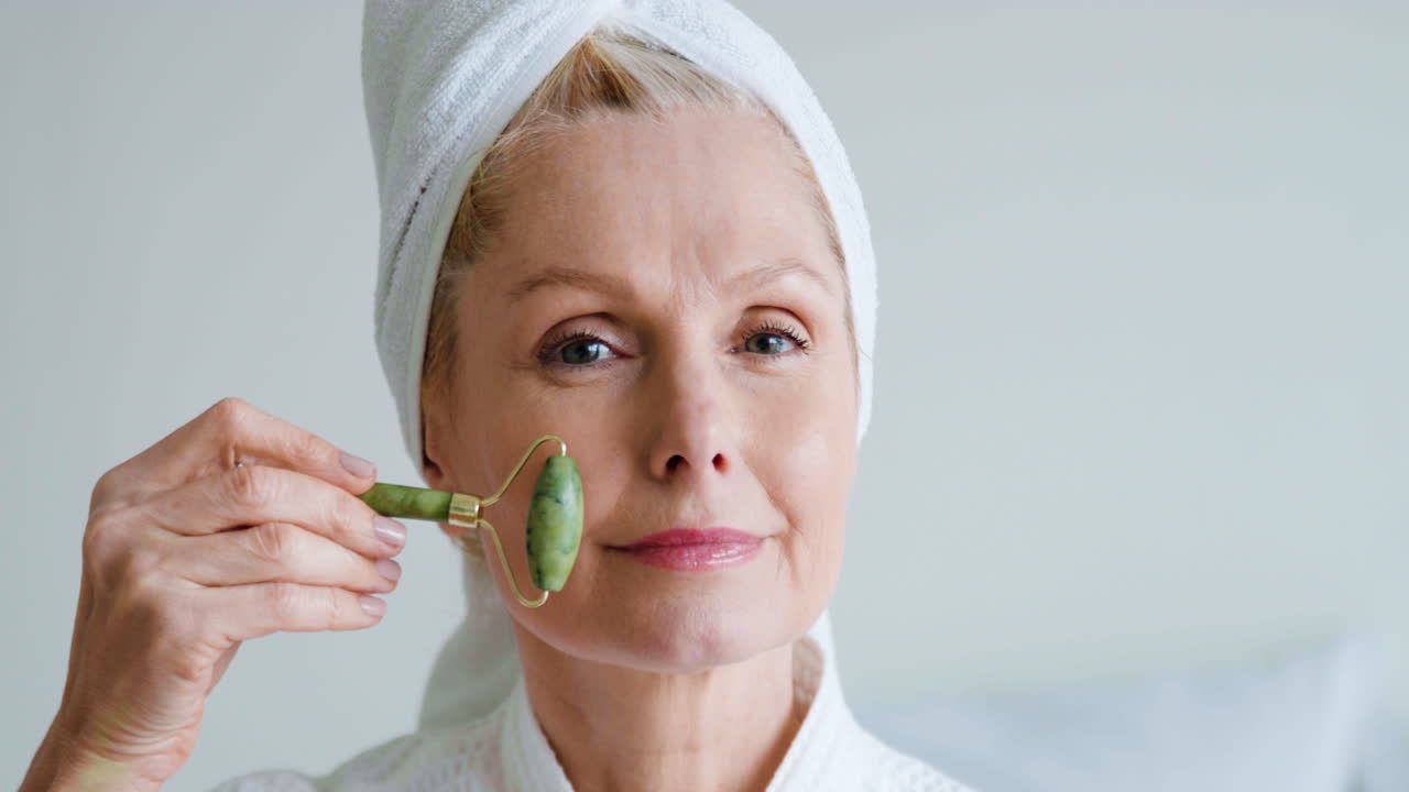 여자는 카메라를보고