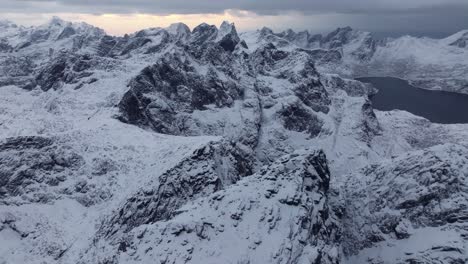 Aerial-view-of-Norway-snow-mountain-beautiful-landscape-during-winter