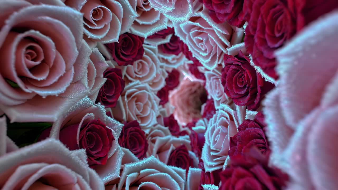 Prachtige bevroren roze en rode rozen
