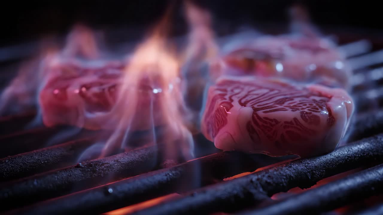 bistec en una parrilla con llamas