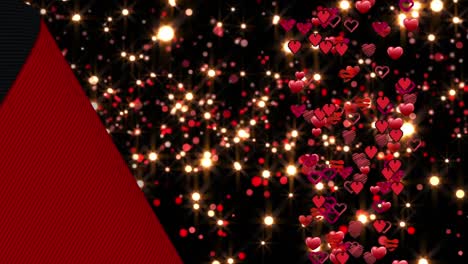 animación de la esquina roja sobre puntos de luz y corazones