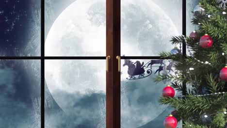 Animation-Einer-Winterlandschaft-Mit-Weihnachtsmann-Im-Schlitten-Und-Rentieren