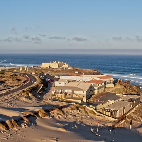 aerial shot of an empty lonely sandy beach at the atlantic ocean