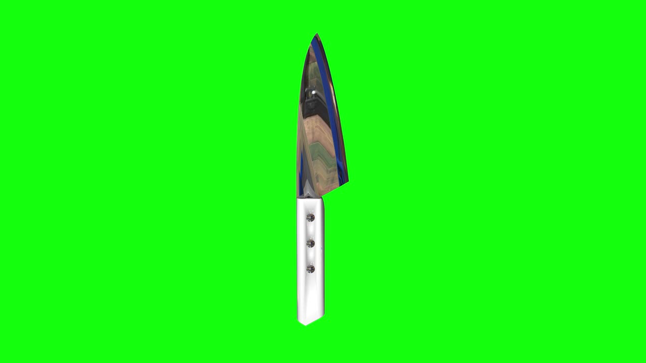 8 animationer kokkekniv med hvidt skaft green screen 3D køkken chroma key
